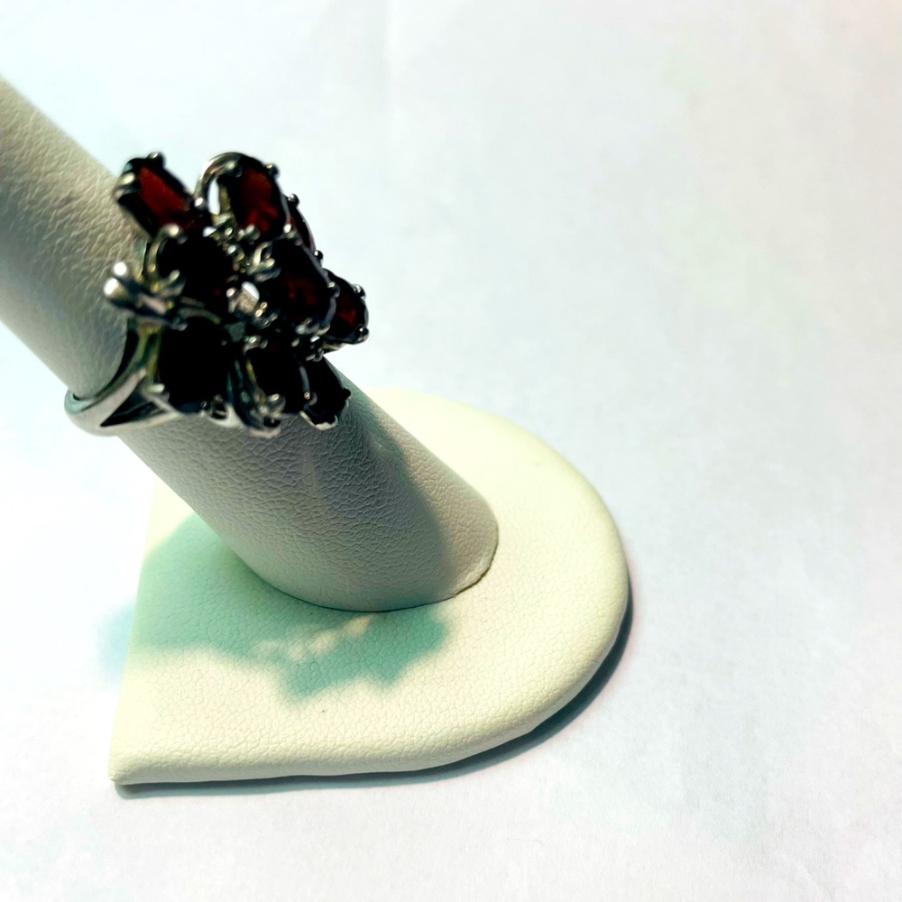 Garnet Floral Ring 925 Silver - Picture 4 of 14